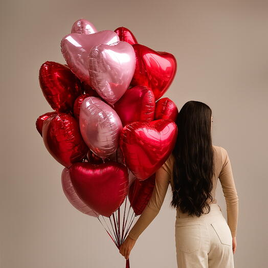SET DE GLOBOS CORAZONES ROJOS ROSA 5 uds