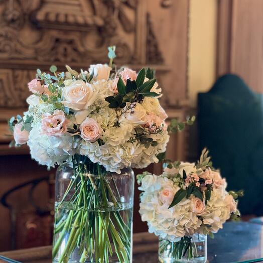 Hydrangeas and Roses Set of Vases