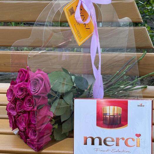 Сумочка из 15 голландских роз и Merci