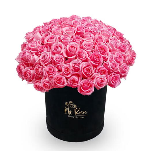 Black Velvet Box With 200 Pink Roses