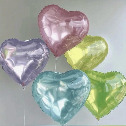 5 helium baloons mixed colour hearts