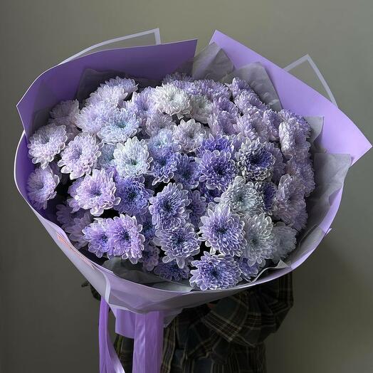 15 сиреневых хризантем в оформлении
