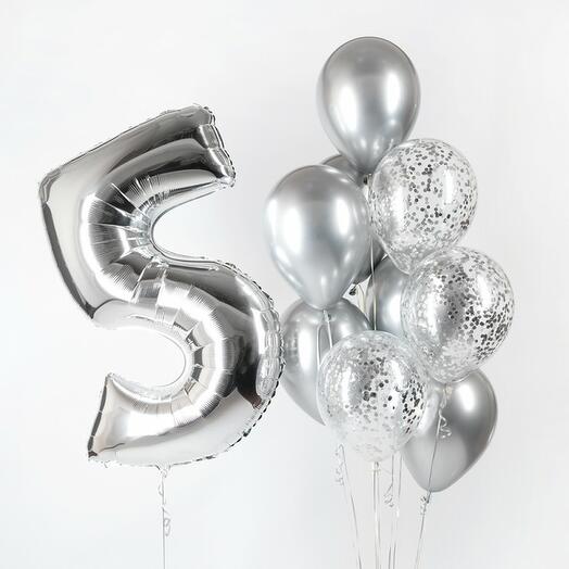 Праздничный сет из гелиевых шаров "100% серебро"  из 10 шт