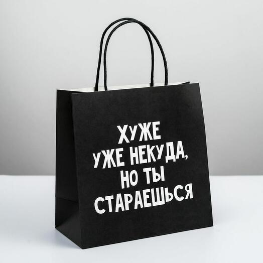 Подарочный пакет Хуже уже некуда (22 х 22 х 11 см)
