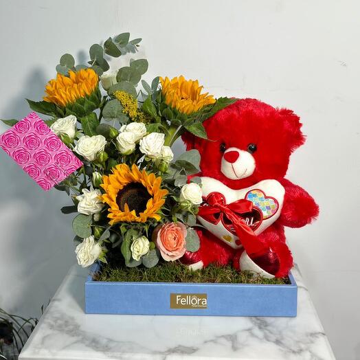 Teddy Bear And Sunflower Arrangements