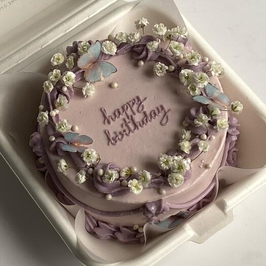 Bento-birthday cake with flowers, butterflies for a girl, friend, sister