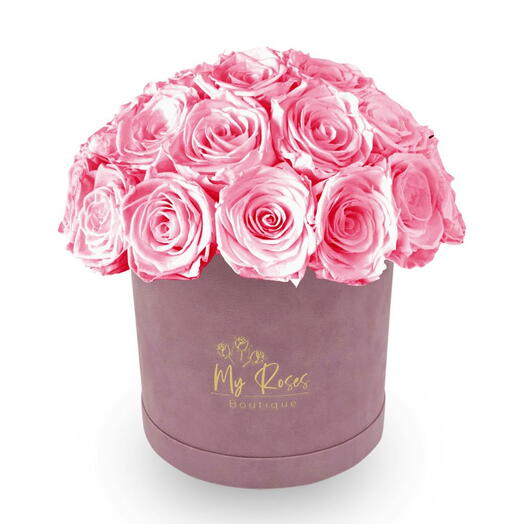 Lilac Velvet Box With 36 Pink Roses