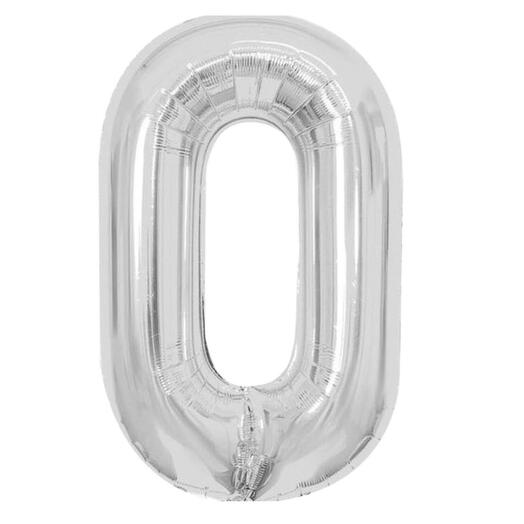 Шар фольгированный Цифра "0" серебро