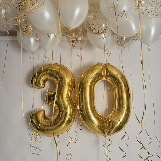 Воздушные шары на 30 лет, золотые цифры, шары с конфетти
