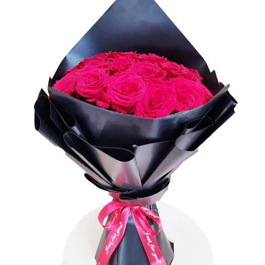 Elegant Red Roses Bouquet 20 Red Roses with Stylish Black Wrapping