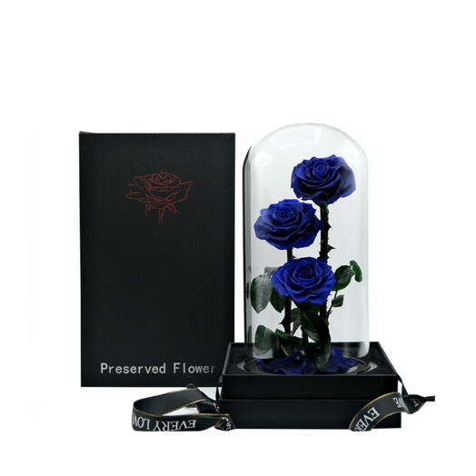 Blue Infinity roses in a glass dome - 3 Roses