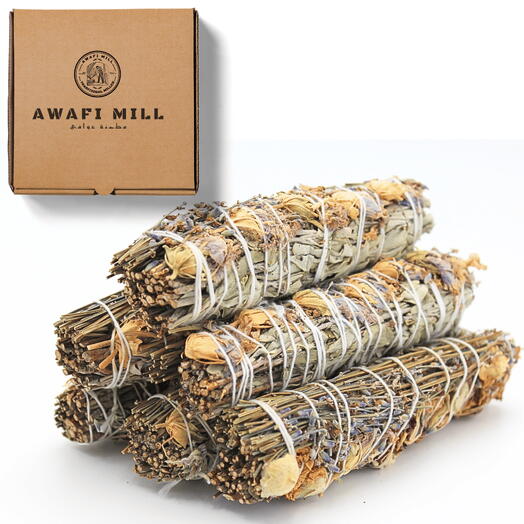 AWAFI MILL White Sage Smudge Stick with Flowers Bundle - Pack of 6 Sticks