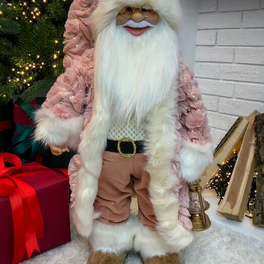 Decor Santa in a pink fur coat, 60 cm