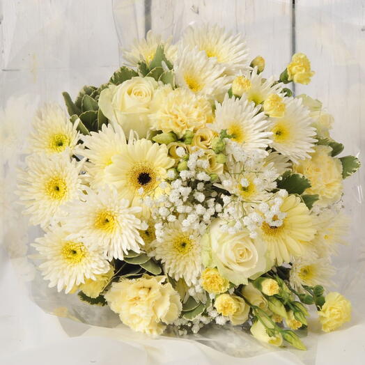 Cream and Lemon Mixed Bouquet Flowers