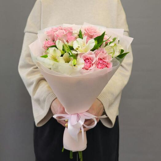 Кустовая роза с альстромерией мини букет les fleur (В0075)