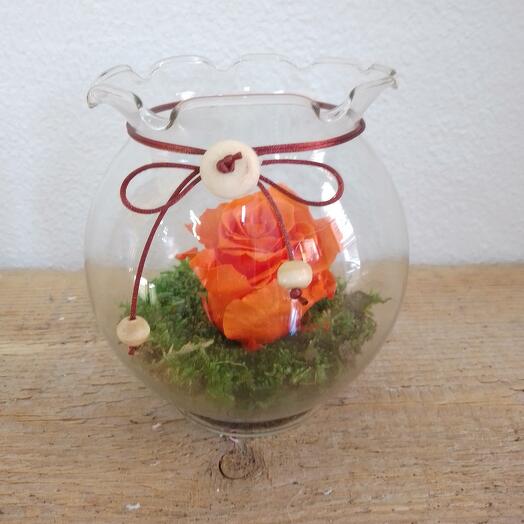 Rosa eterna contenido en bola de cristal