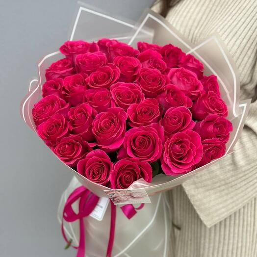 Малиновые розы 33 шт