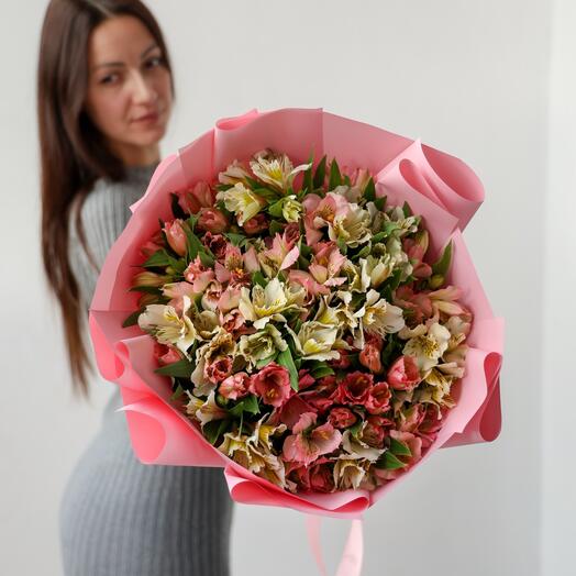 Большой букет альстромерий розовый микс