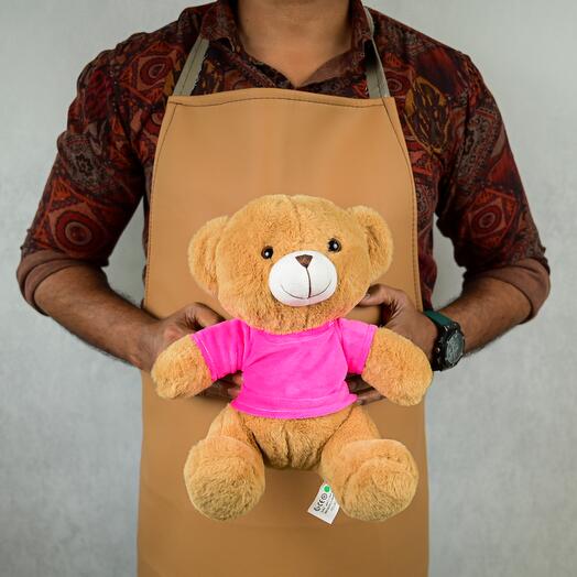 Plush Light Brown Teddy Bear with Pink Dress