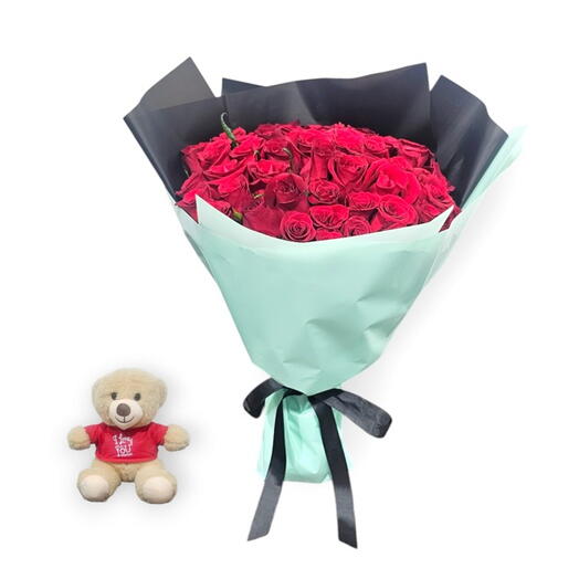 Radiant Romantic Bouquet and I Love You Teddy Bear