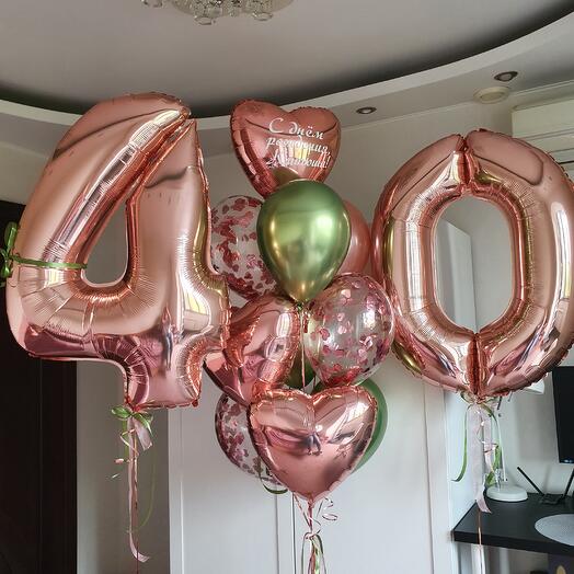 Воздушные шары на юбилей женщине, на 40лет женщине,девушке,любимой, для нее розовое золото -12шаров