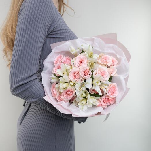 Кустовая роза с альстромерией букет les fleur (В0009)
