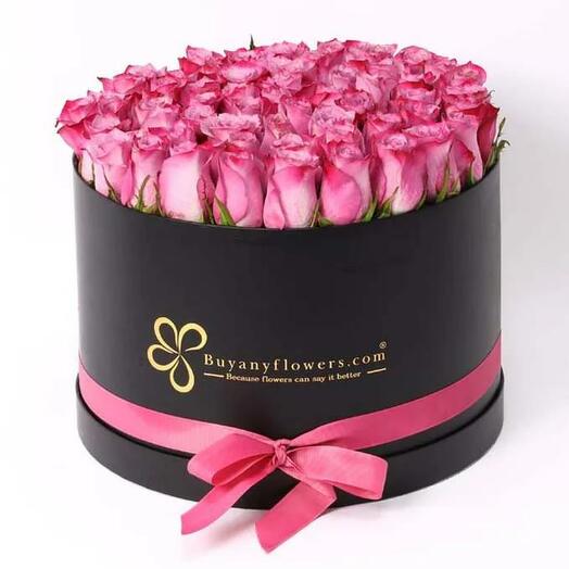 Lilac Roses Round Black Box Deluxe