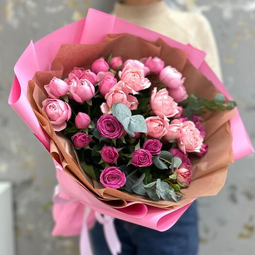 🌸Букет «Я подарю тебе радость» из пион кустовых роз