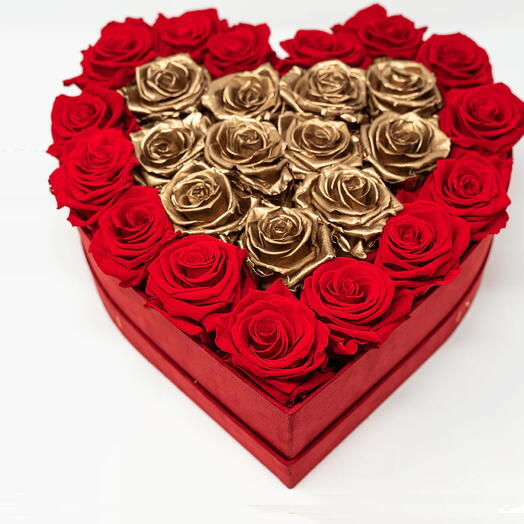 Golden Red roses Heart box