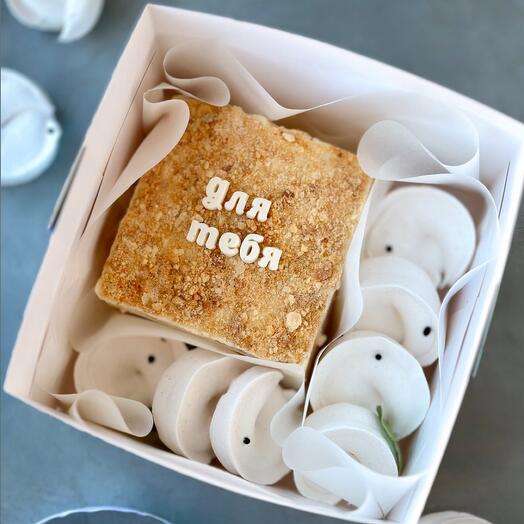 Бенто-торт Наполеон с пельменями из зефира на 23 февраля парню, мужу, супругу, папе, коллеге