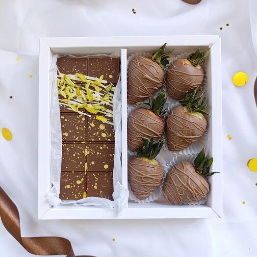 Клубника в бельгийском шоколаде (140гр) в наборе с дубайским шоколадом (210гр)