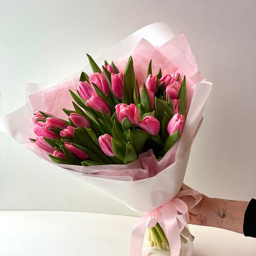 Pink tulips in a stylish package
