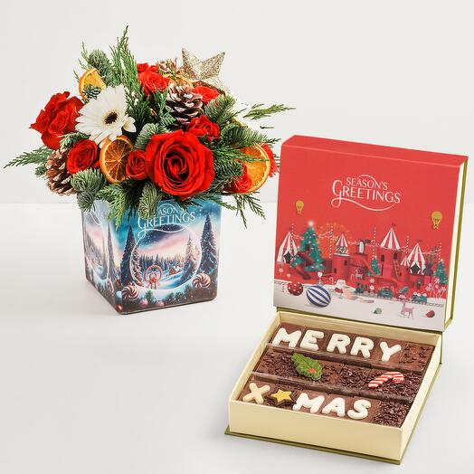 Merry Xmas Chocolate with Flowers