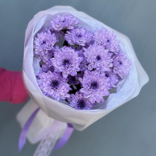 Монобукет из 5 сиреневых кустовых хризантем 💜