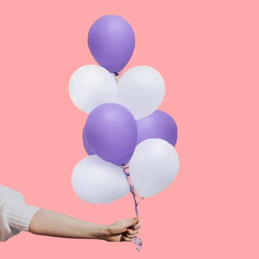 Set of 15 Purple and White latex Balloons