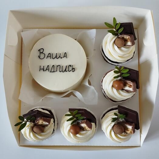 Набор бенто-торт и капкейки (5 шт) в подарок маме, папе, друзьям, бабушке, дедушке, сестре, брату, коллеге на день рождения