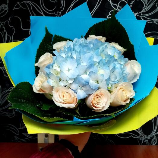 Bouquet with blue hydrangea