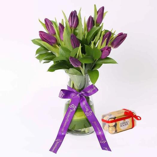 Dark Beauty 11 Purple Tulips and Ferrero Rocher