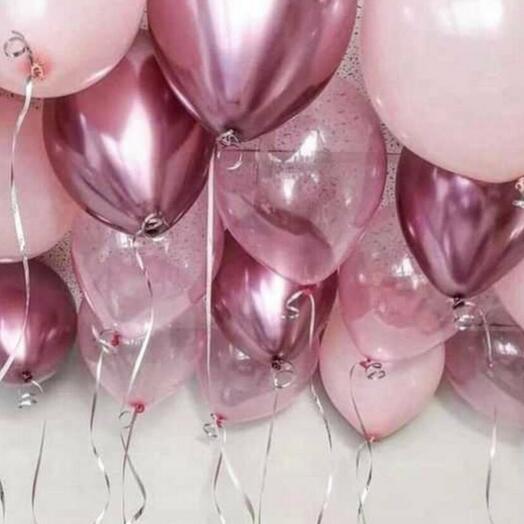 Воздушные шары с гелием под потолок розовые хром, пастель и кристалл 15 ...