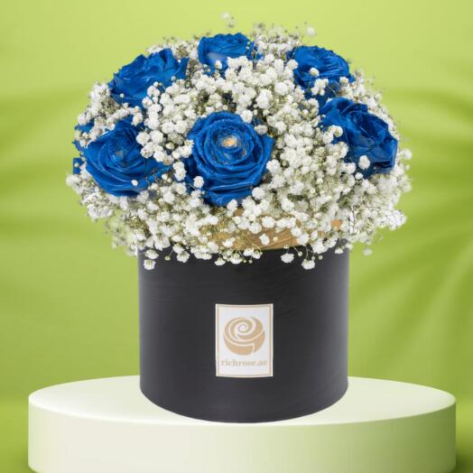 Painted Blue Roses and Gypsophilia Box