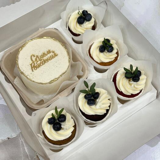 Conjunto de Bento chocolate cereza y 5 cupcakes surtidos