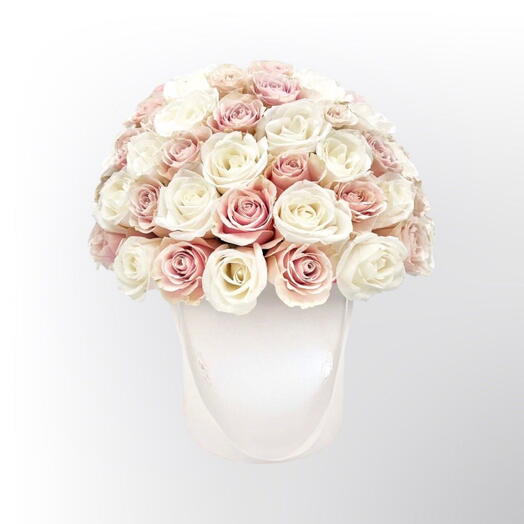 Whispering Elegance: Cream and Light Pink Roses in a  white Box-1