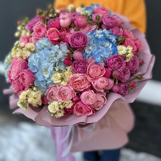 WOW 😍 "Storm of emotions"/hydrangea/peony bush roses/matthiola/Delivery Ufa/Flowers Ufa
