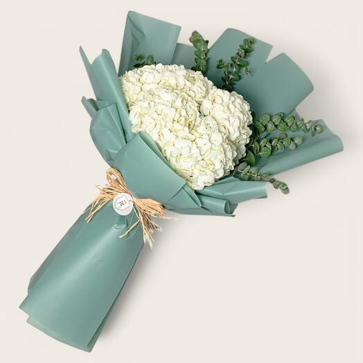 White Hydrangea Bouquet with Eucalyptus