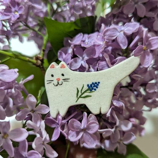 Брошь керамическая "Котик"