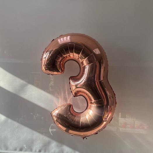 Globo Número 3 oro rosa, 1 metro