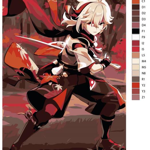 Картина по номерам S164 "Компьютерная игра - Genshin Impact (Геншин Импакт). Кадзуха" 50x70