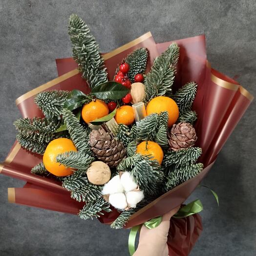 Зимний букет с мандаринами к новому году