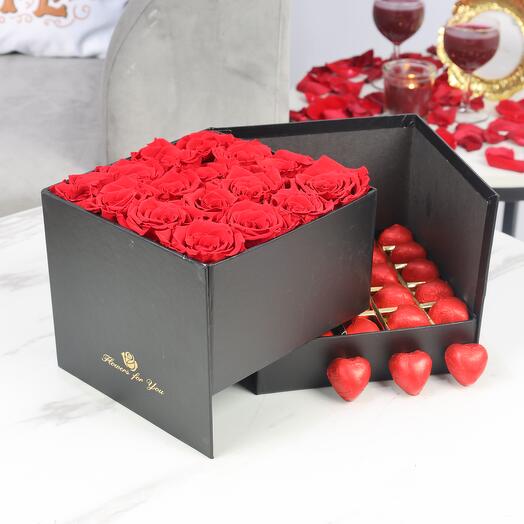 Affection 16 Forever Red Roses and Chocolate Box