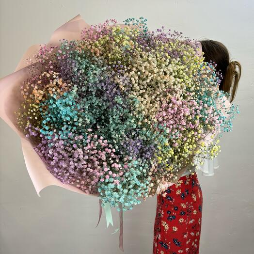 Большой букет разноцветных гипсофил